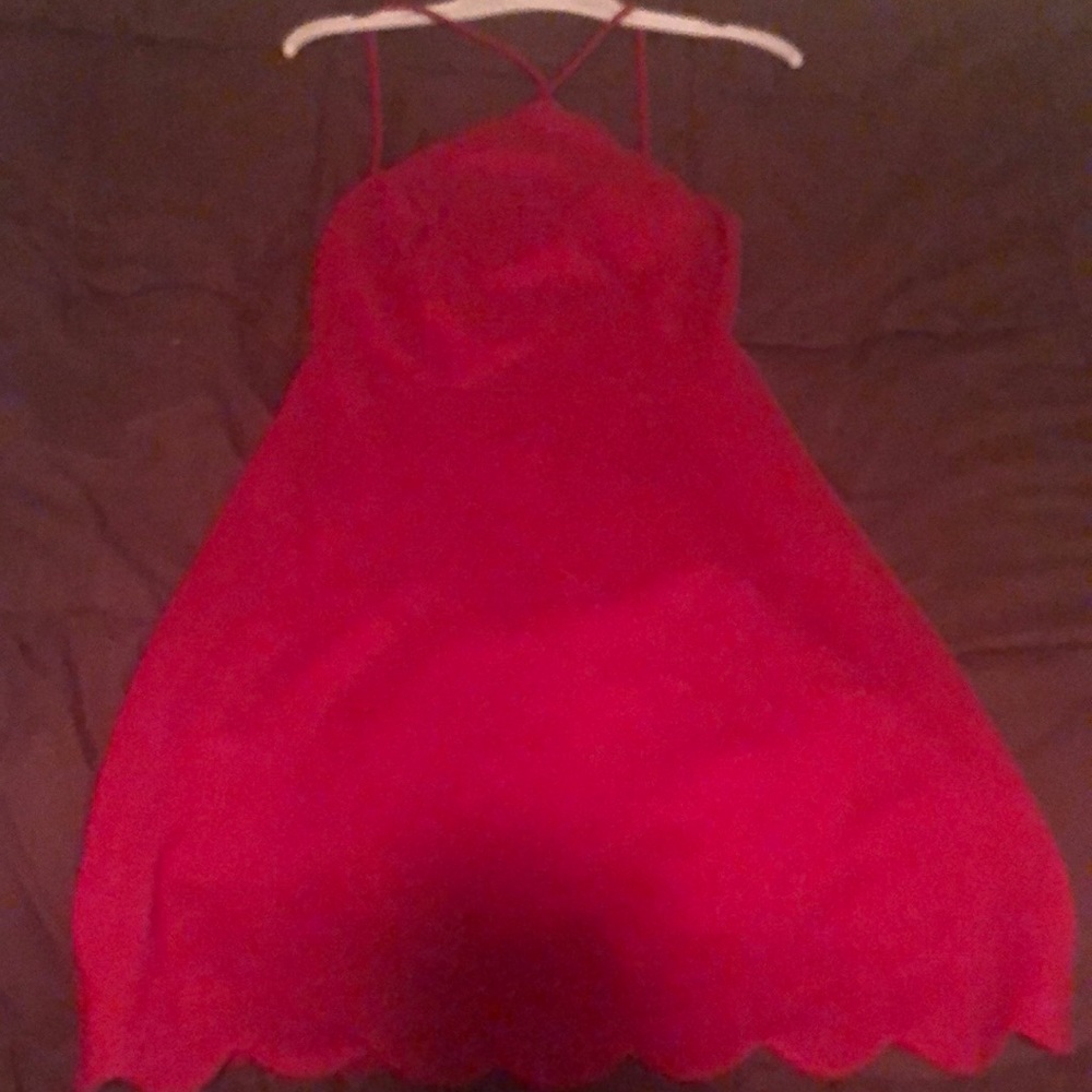 Red Scalloped Halter Dress